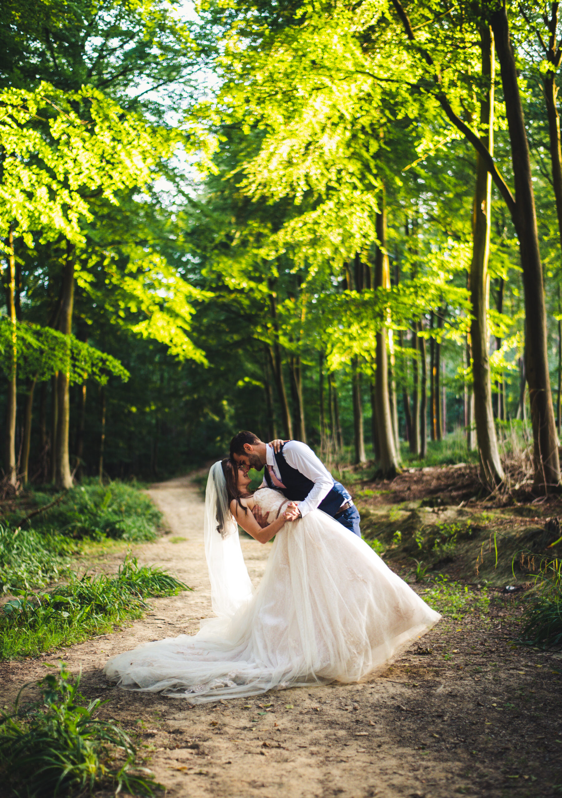 Woodland wedding portrait of bride and groom