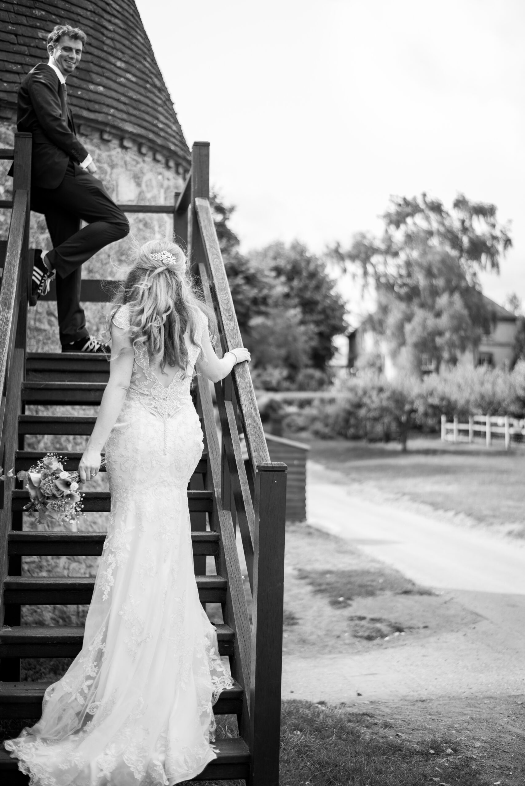 Kathryn and Kai black and white wedding portrait